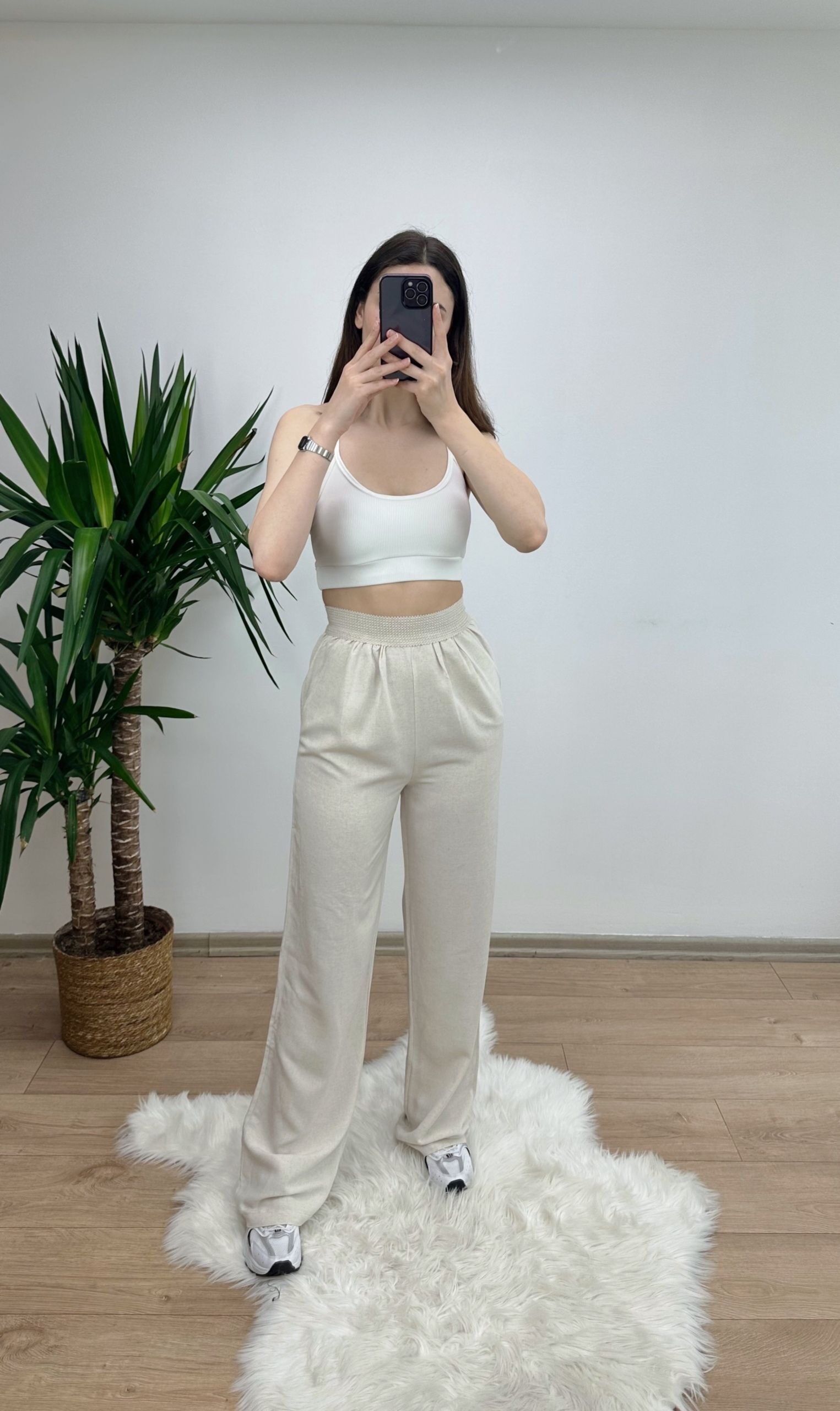 Taş Bel Detaylı Keten Pantolon - Görsel 2