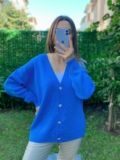 Mavi Kristal Taş Düğmeli Hırka