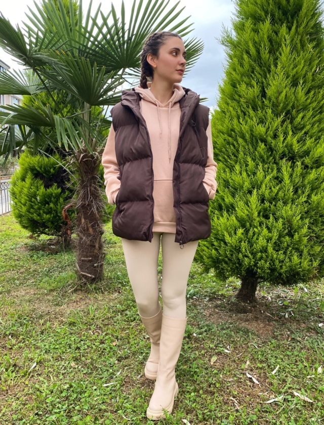Kahve Oversize Şişme Yelek