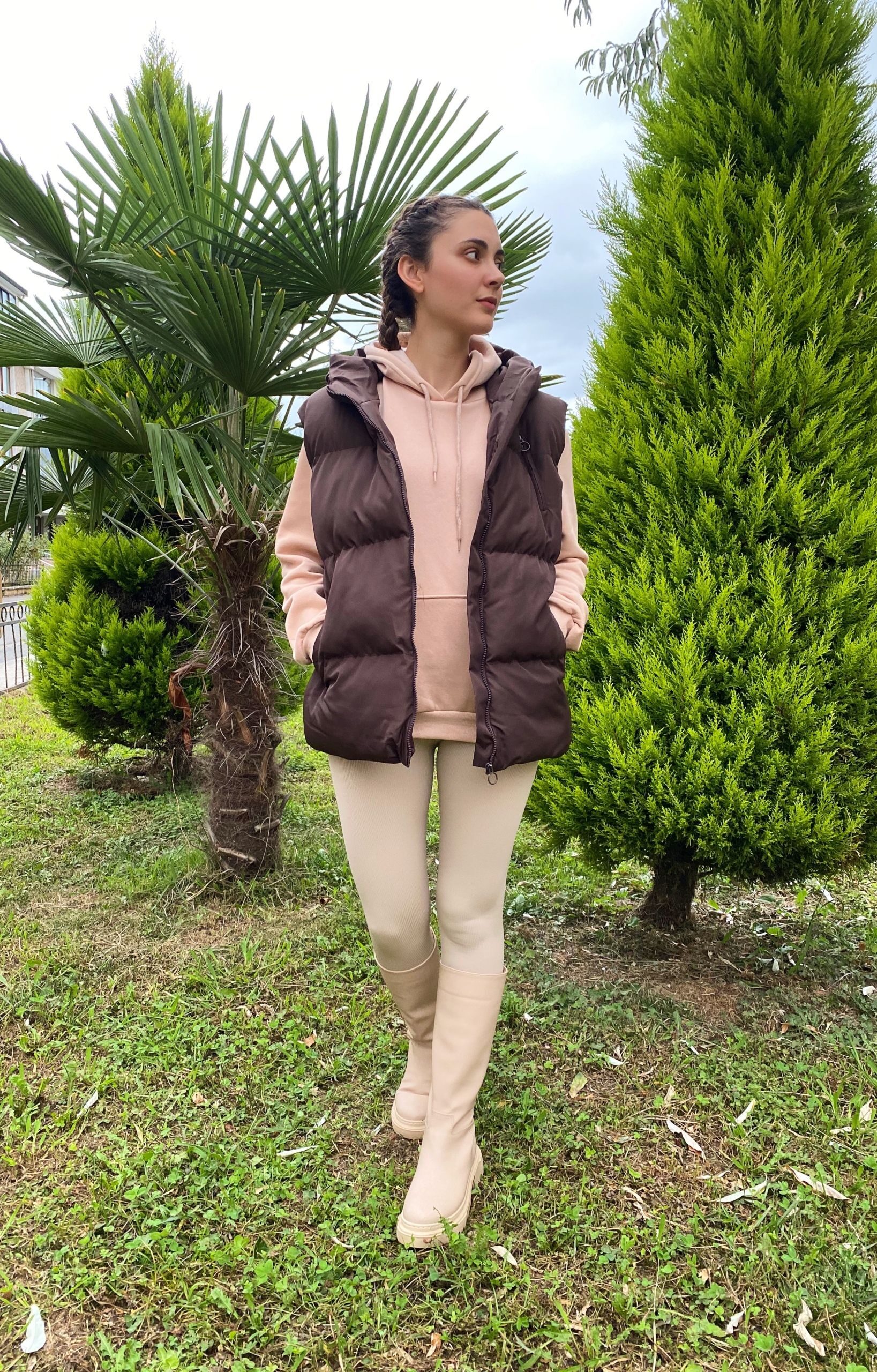 Kahve Oversize Şişme Yelek - Görsel 3