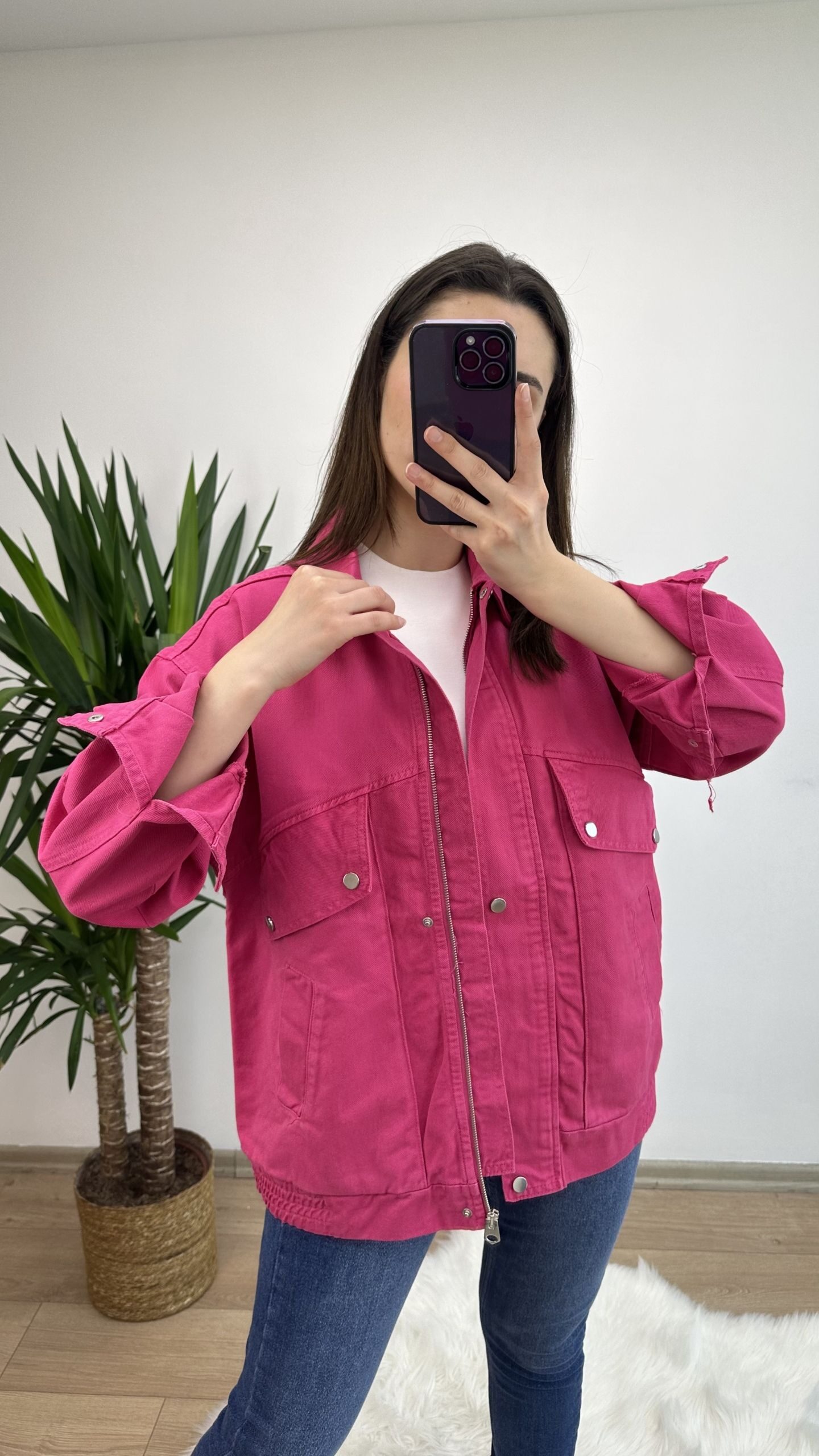 Pembe Gabardin Rahat Ceket - Görsel 4