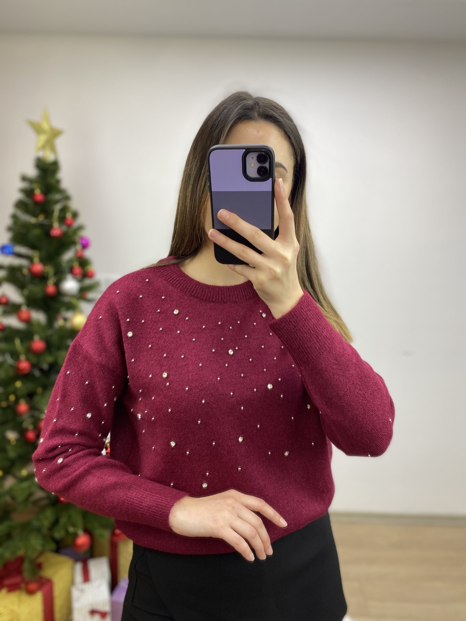 Bordo Taşlı Premium Kazak - Görsel 3