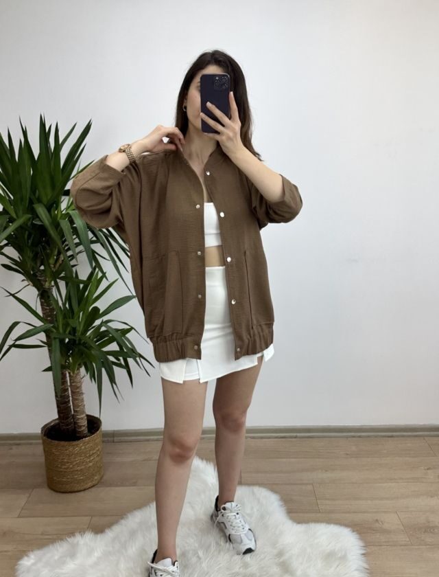 Kahve Keten Bomber Ceket