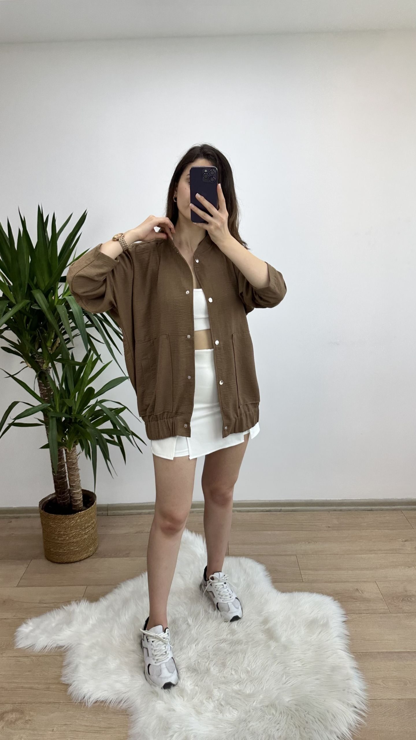 Kahve Keten Bomber Ceket