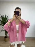 Pembe Düşük Omuz Oversize Gömlek