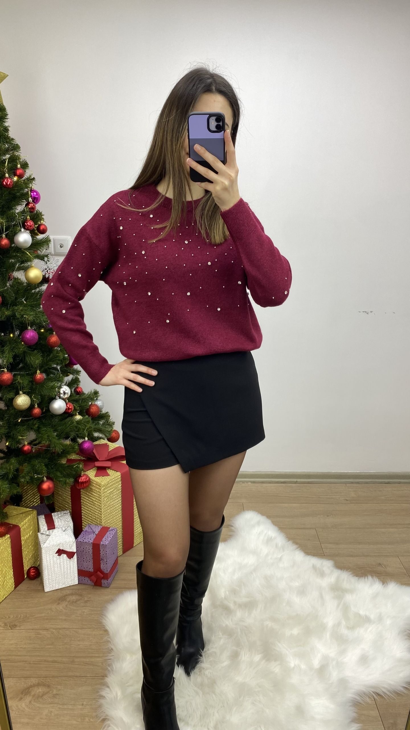 Bordo Taşlı Premium Kazak - Görsel 2