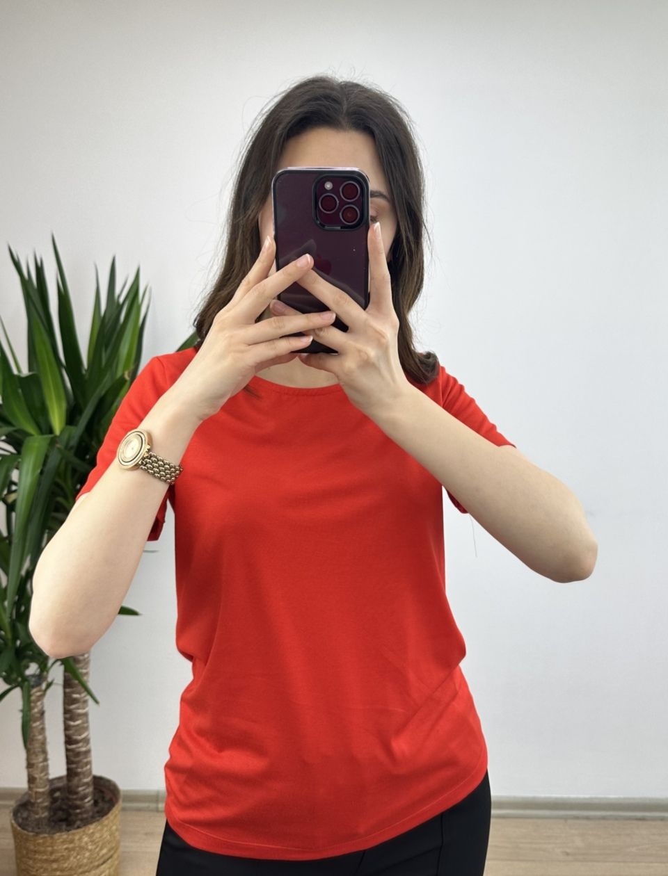 Nar Çiçeği Modal Kumaş Basic Tshirt - Görsel 3