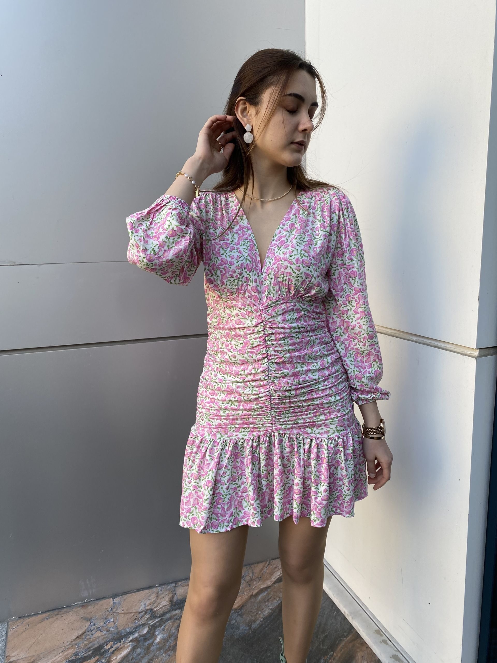 Pembe Çıtır Desen Elbise - Görsel 6