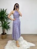 Lila Çiçek Desen Halter Yaka Elbise