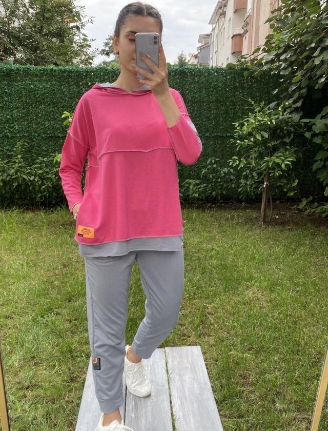 Pembe Dikiş Detaylı Eşofman Takımı