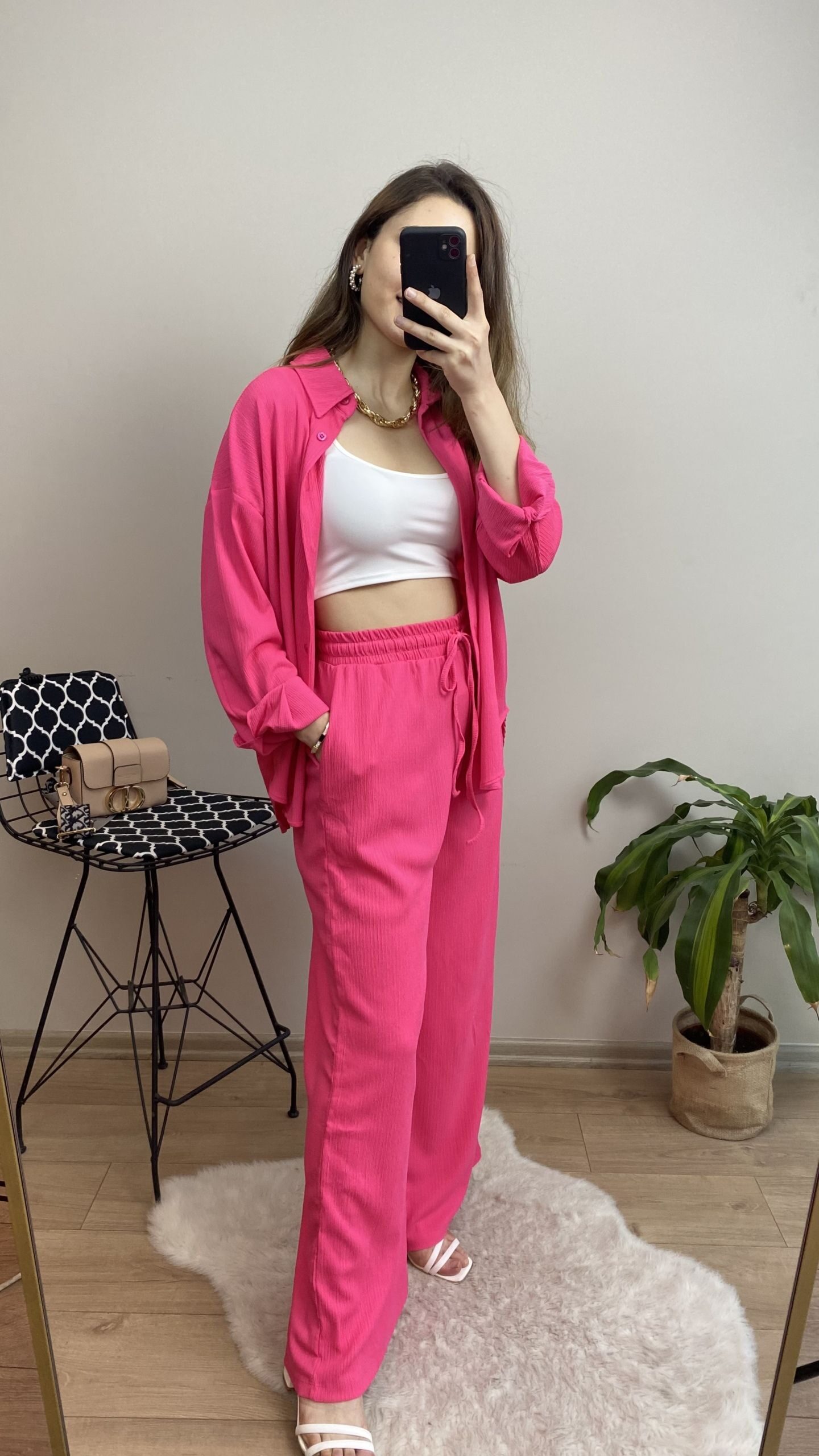 Pembe Krinkıl Kumaş Rahat Takım - Görsel 2