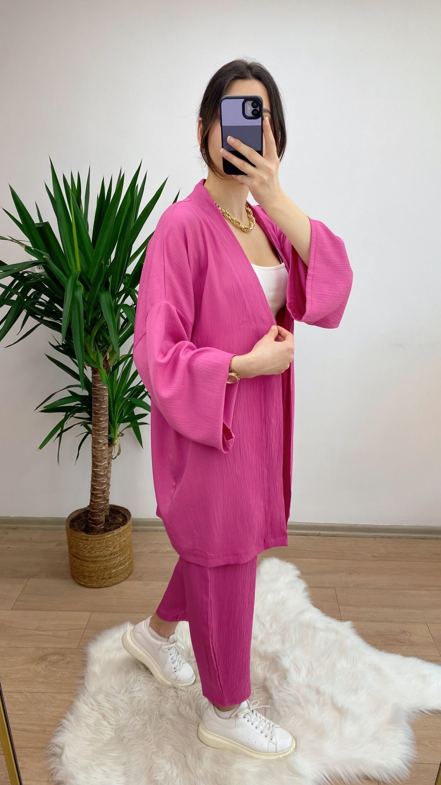 Pembe Gofre Kumaş Takım - Görsel 3