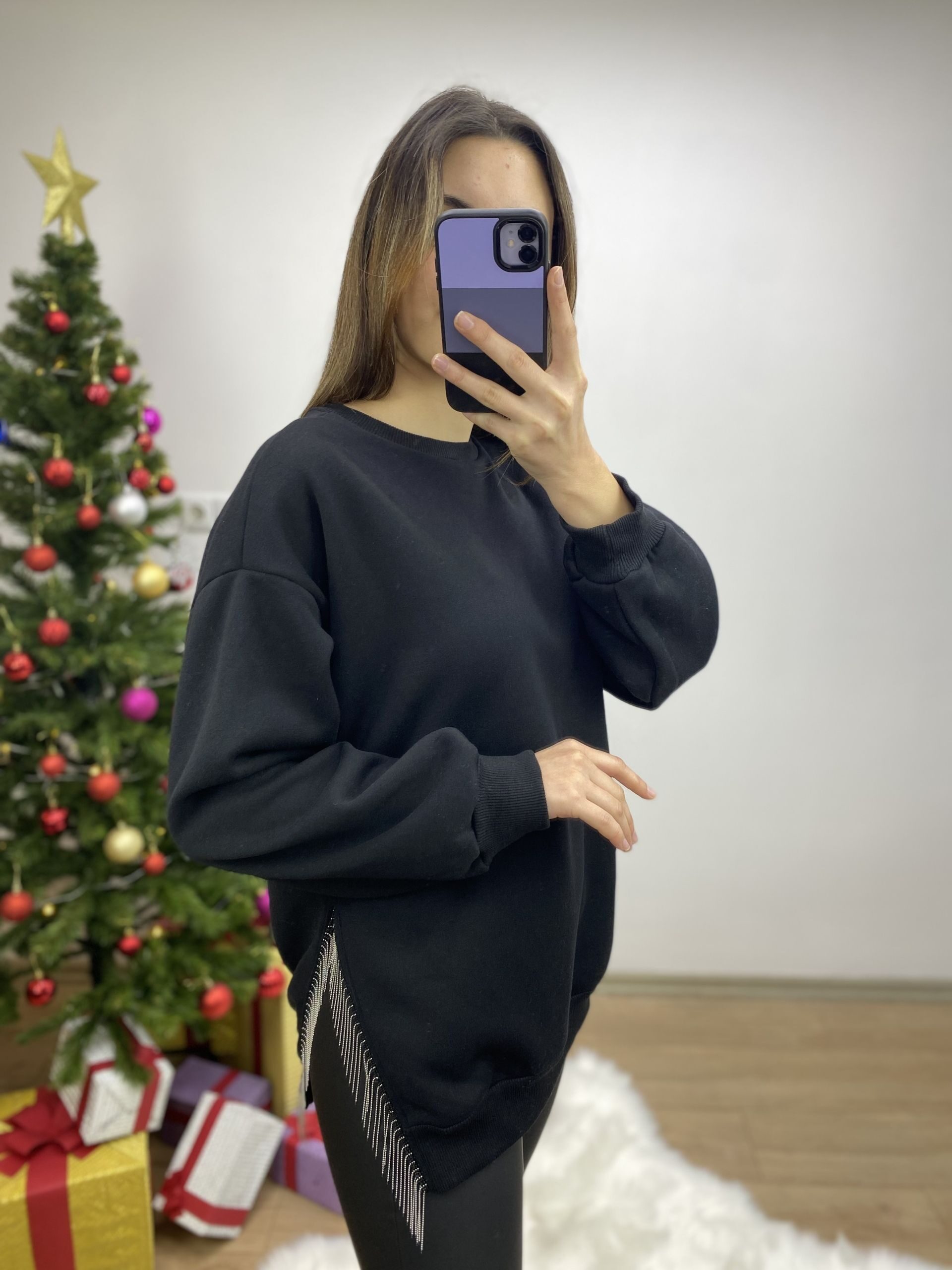 Siyah Yandan Zincirli Sweat - Görsel 3