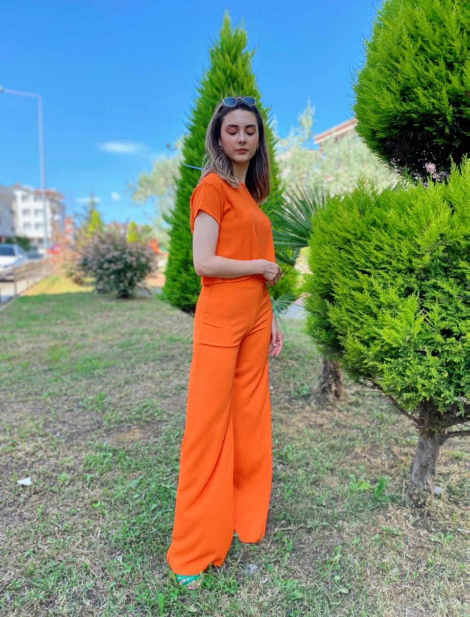 Turuncu Kısa Kol Krinkıl Takım - Görsel 4