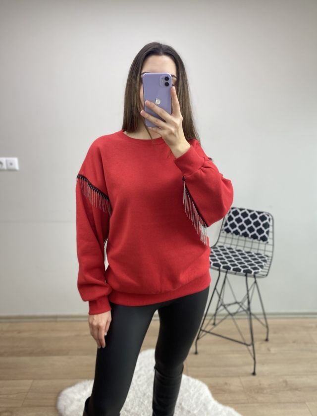 Kırmızı Zincirli Tasarım Sweat