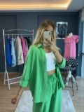 Yeşil Oversize Keten Gömlek