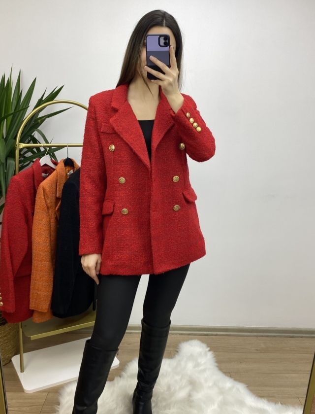 Kırmızı Tuvit Blazer Ceket