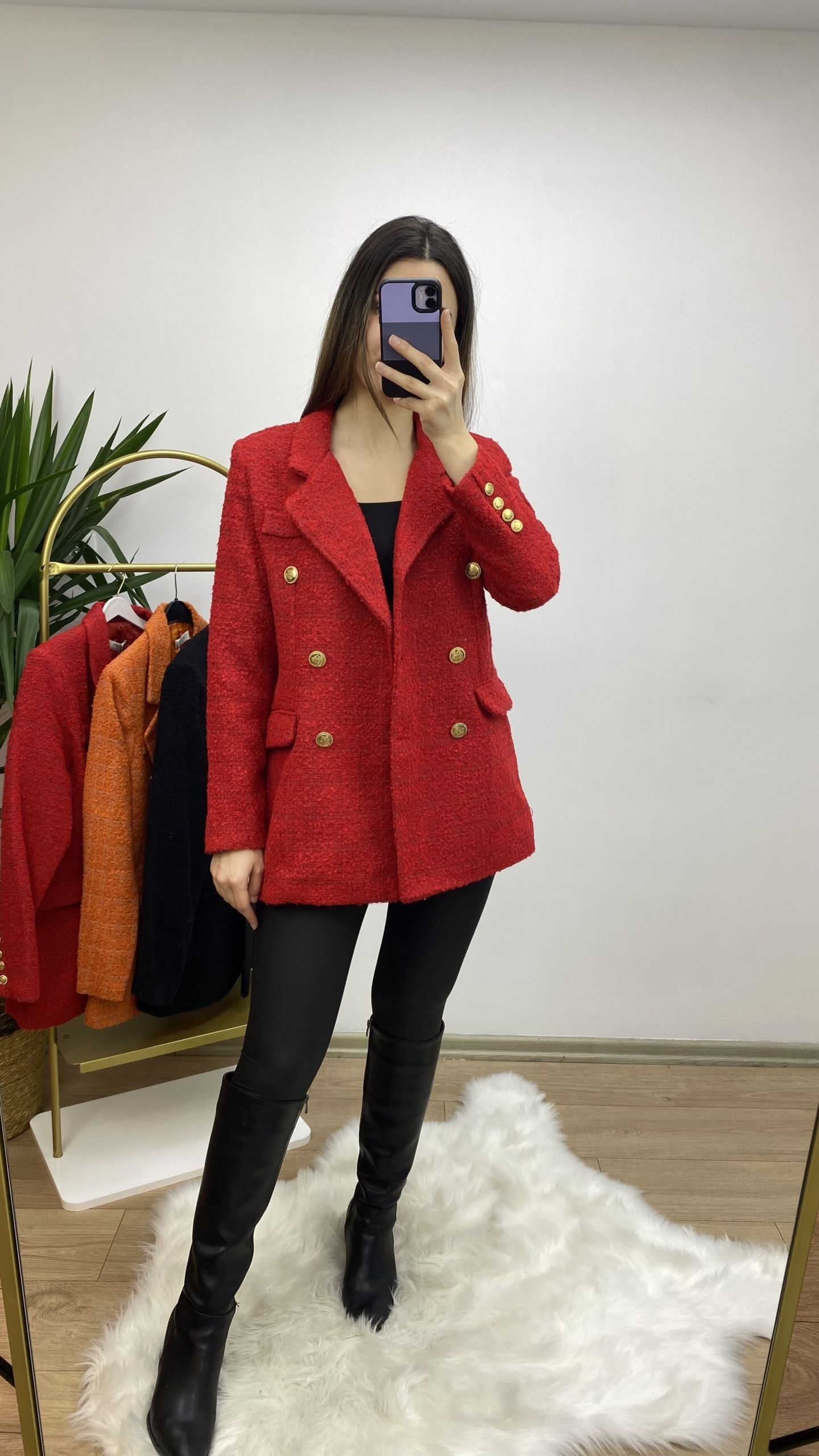 Kırmızı Tuvit Blazer Ceket