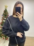 Siyah Şerit Taşlı Tasarım Sweat