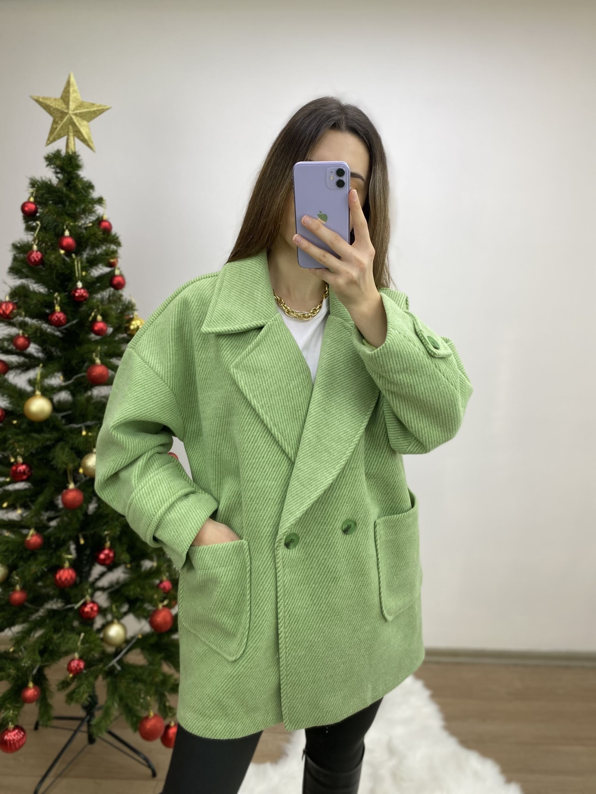 Yeşil Kırçıllı Oversize Kaban - Görsel 2