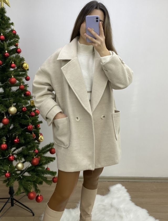 Taş Kırçıllı Oversize Kaban