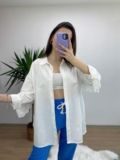 Beyaz Fisto Detay Oversize Gömlek