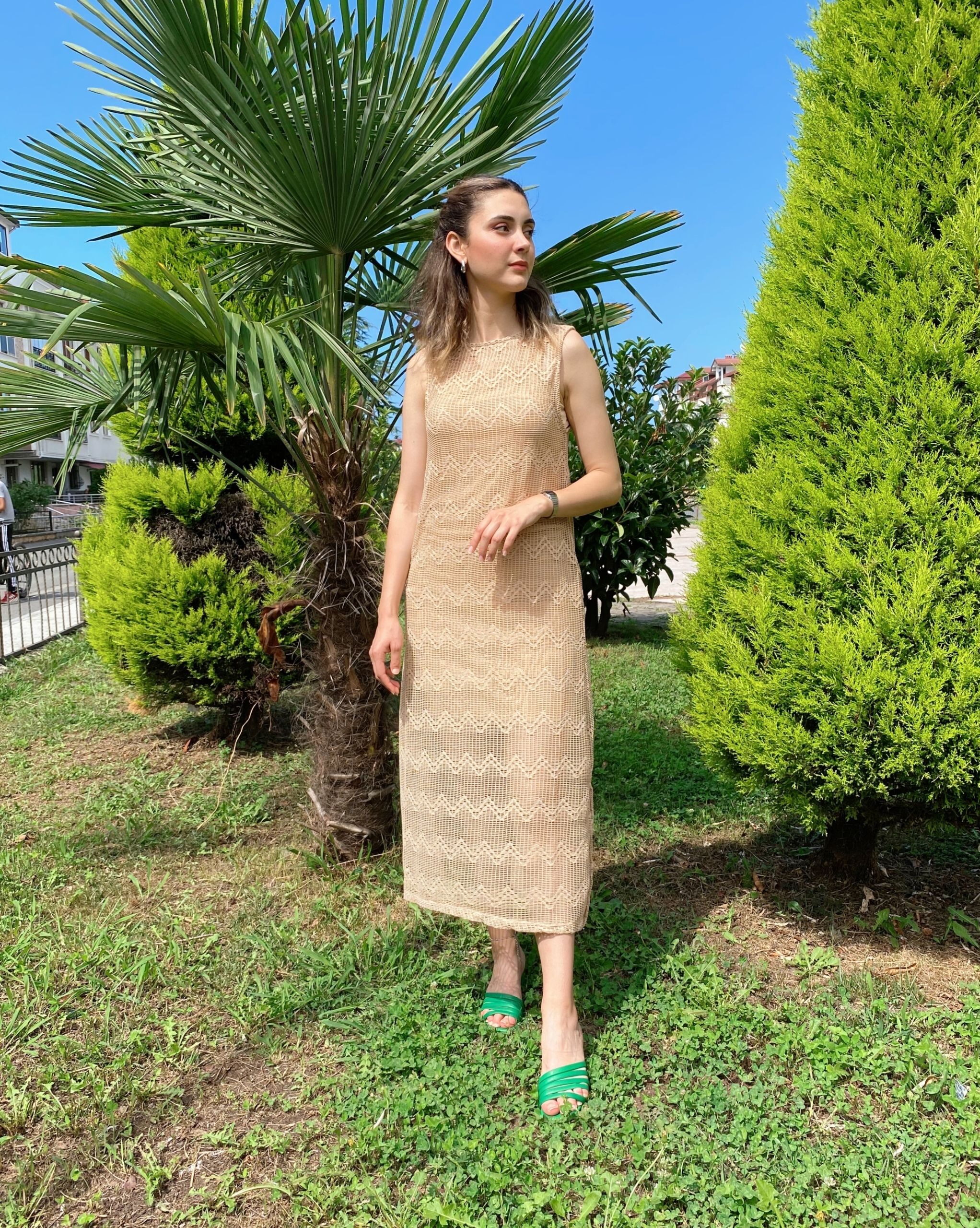 Taş Kuşaklı File Elbise - Görsel 3
