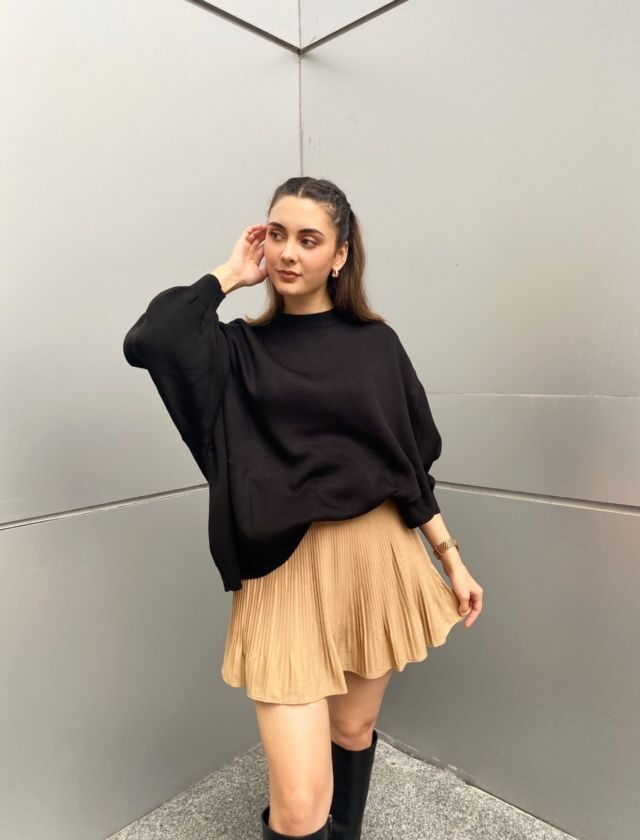 Camel Pileli Şortlu Etek