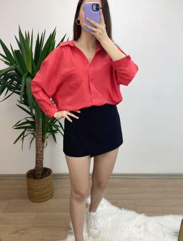Kırmızı Bambu Oversize Premium Gömlek