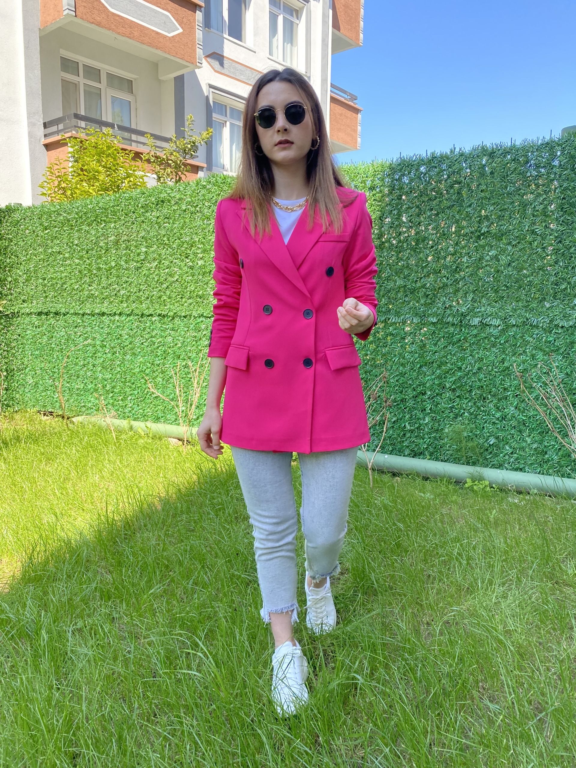Fuşya Çift Düğme Blazer Ceket - Görsel 5