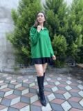 Yeşil kamyoner yaka kazak