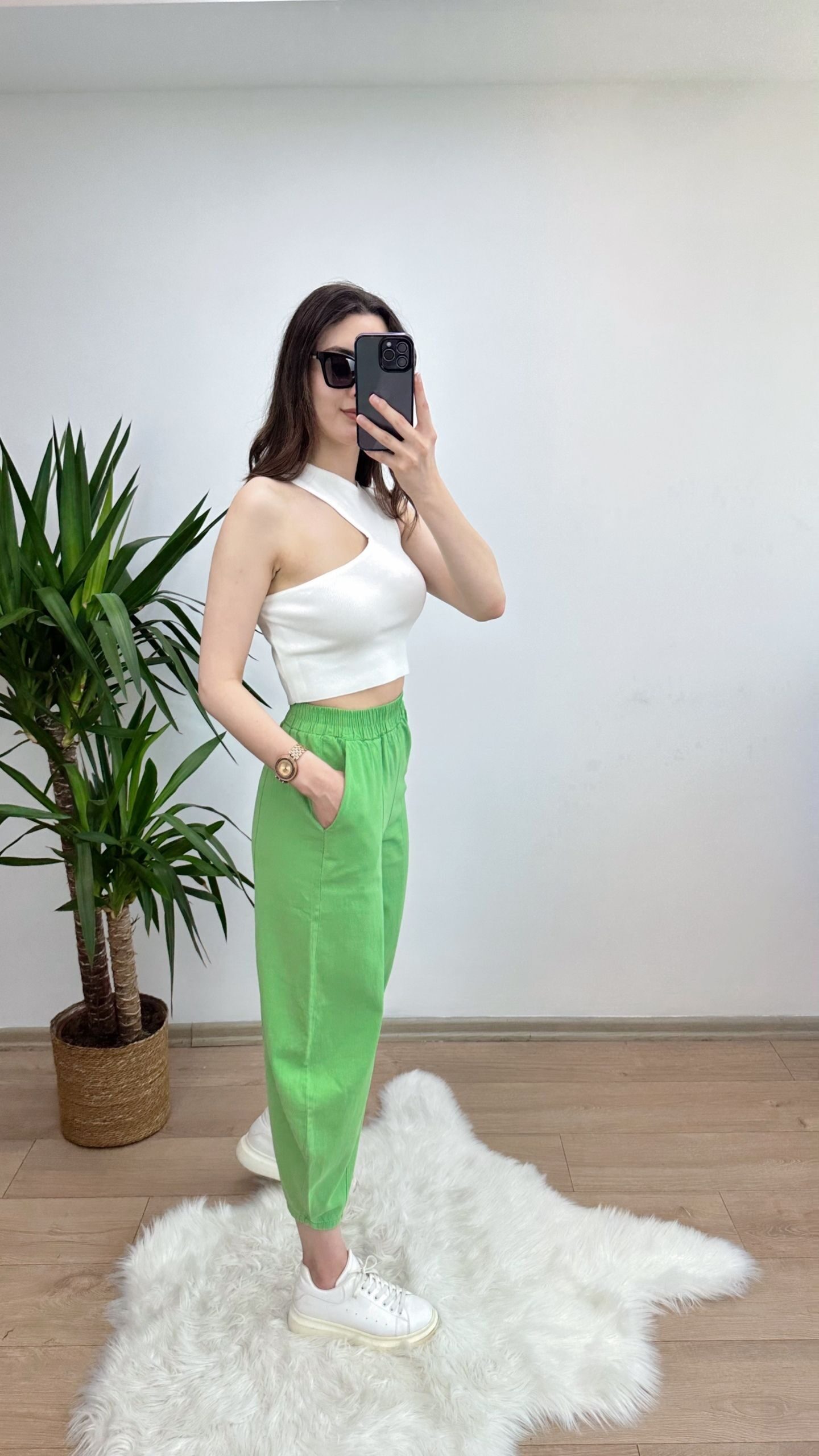 Yeşil Dikişli Gabardin Şalvar Pantolon - Görsel 3