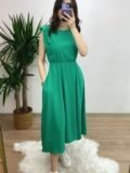 Yeşil Kolu Vatkalı Basic Elbise