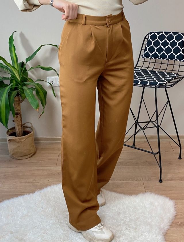 Kahve pileli palazzo pantolon