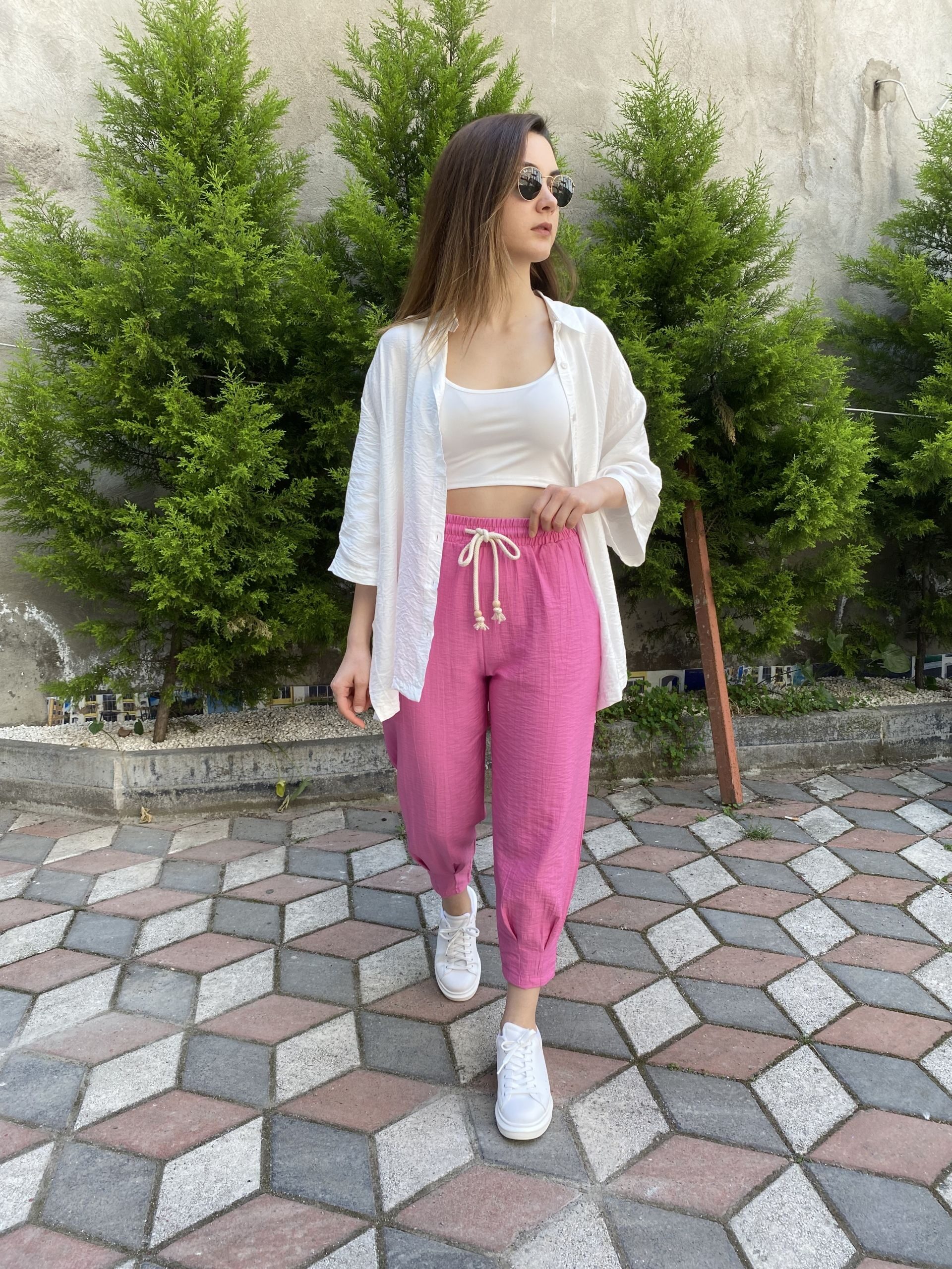 Pembe beli ipli paça Pensli pantolon