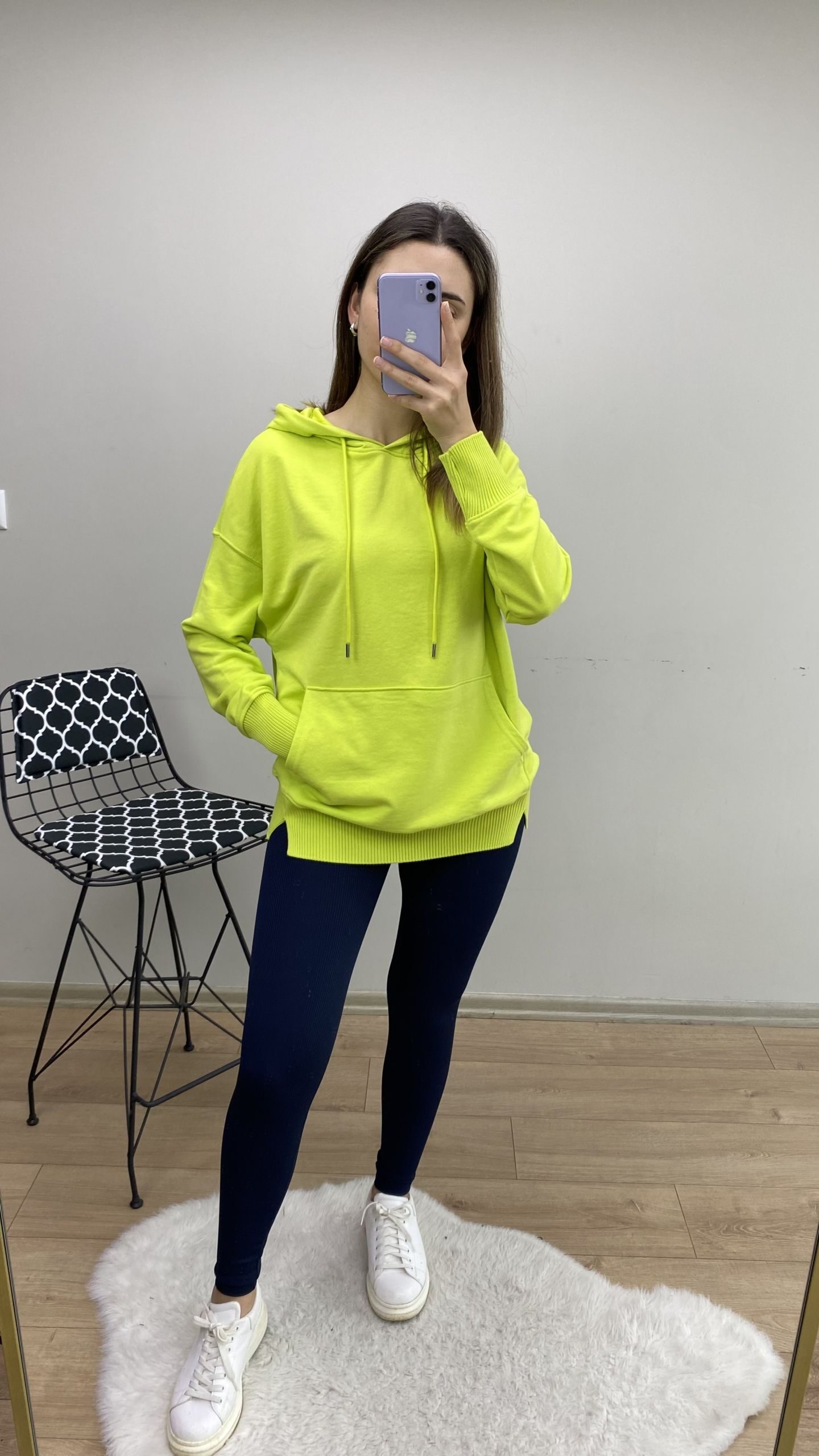 Neon Yeşil Triko detay Sweat - Görsel 2