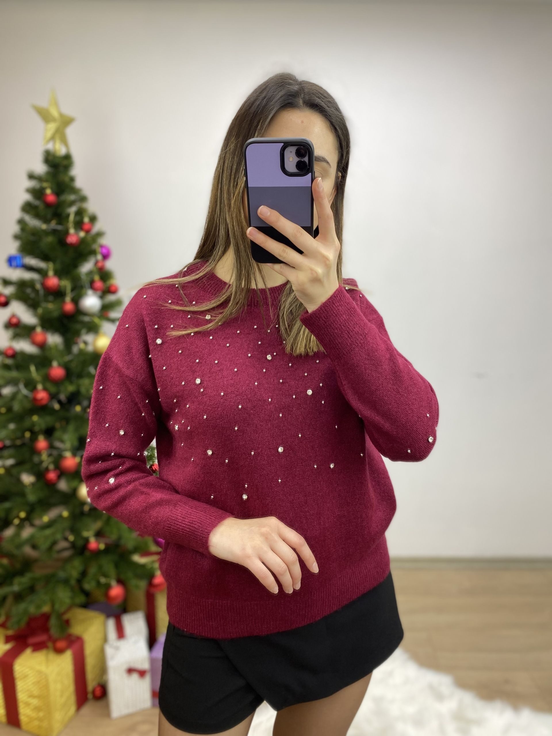 Bordo Taşlı Premium Kazak - Görsel 4