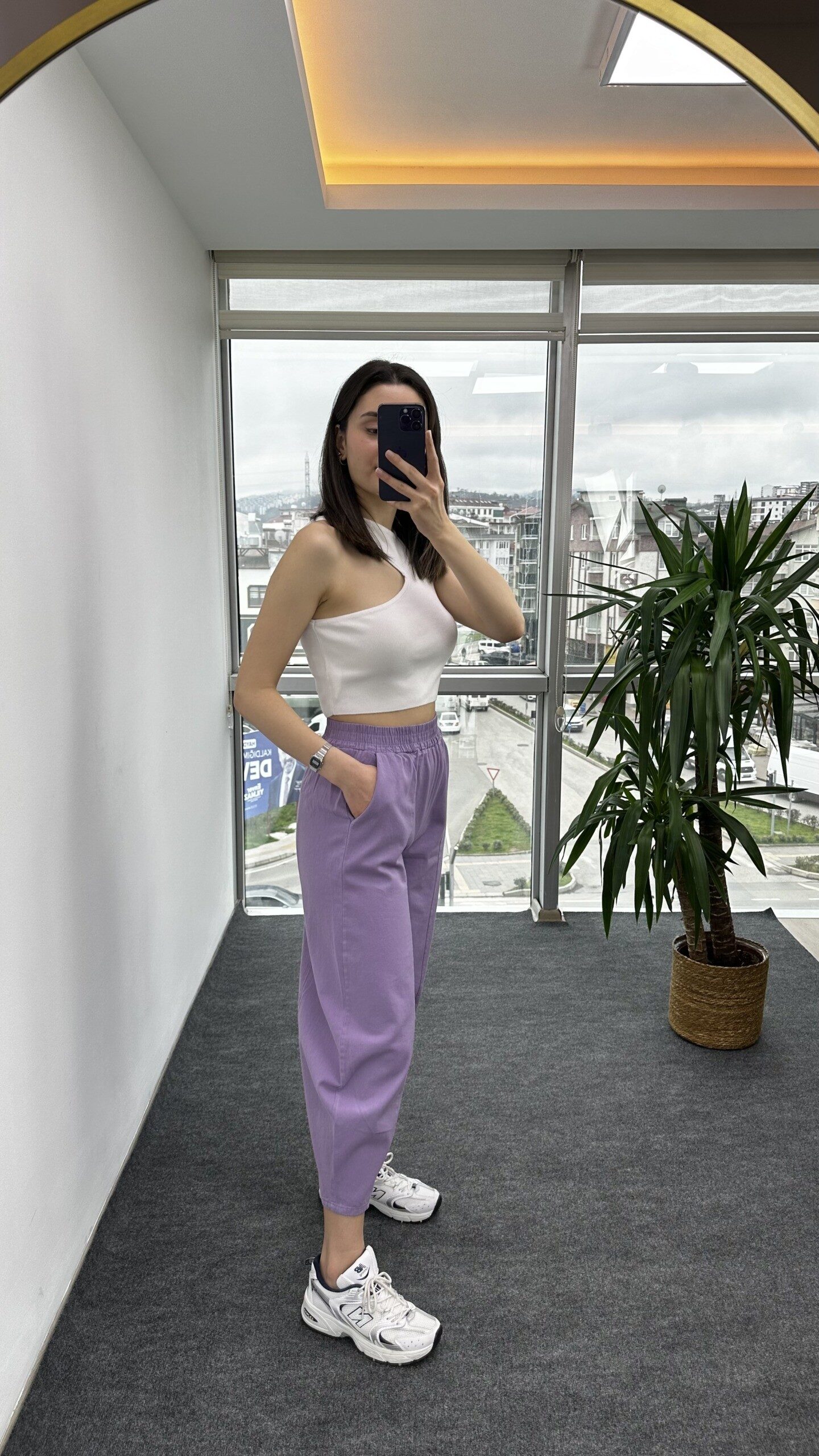 Lila Dikişli Gabardin Şalvar Pantolon - Görsel 2