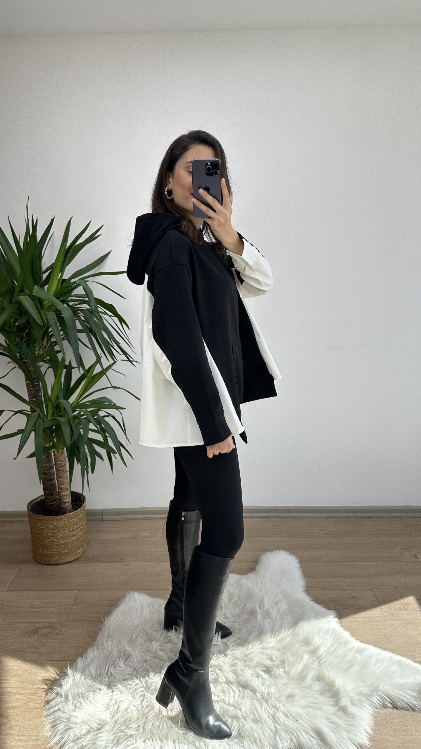 Siyah Gömlek Detay Oversize Sweat - Görsel 2