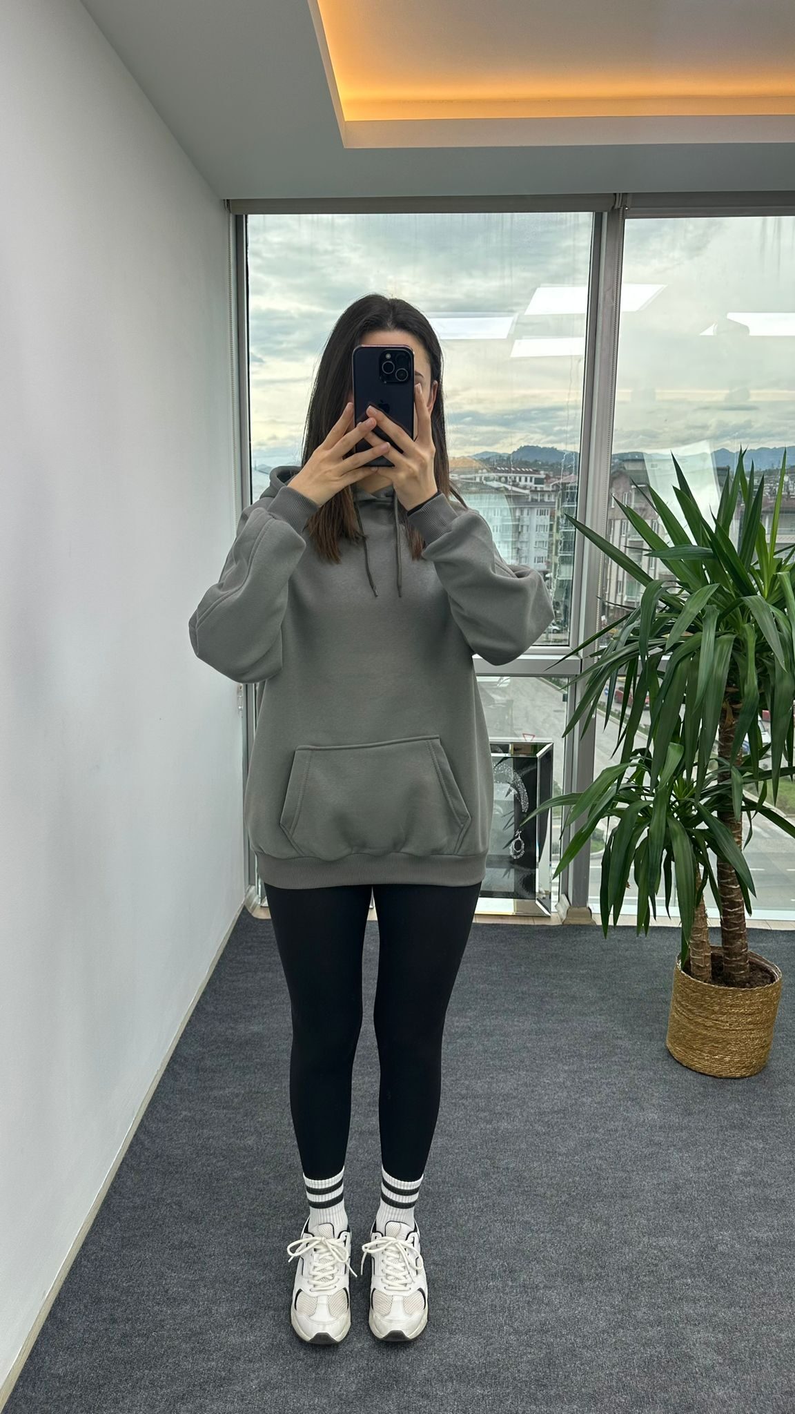 Haki Dikişli Kapşonlu Sweat - Görsel 5