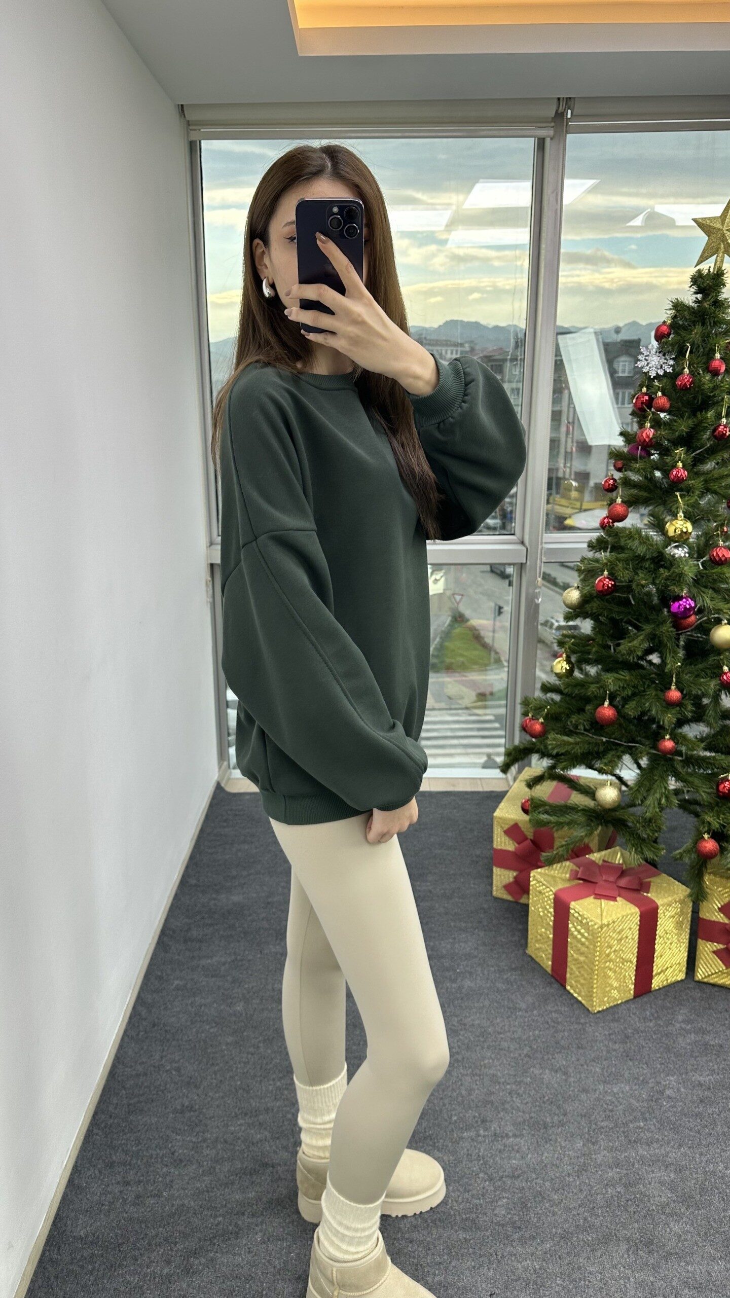 Yeşil Oversize Şardonlu Sweat - Görsel 3