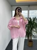 Toz Pembe Düşük Omuz Oversize Gömlek