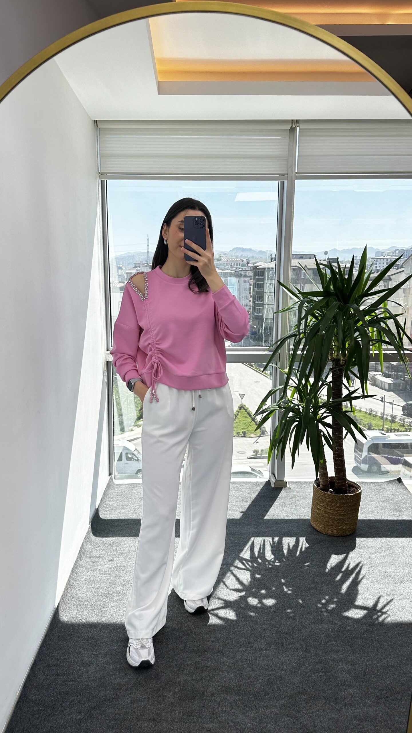 Tasarım Pembe Taşlı Modal Sweat - Görsel 3