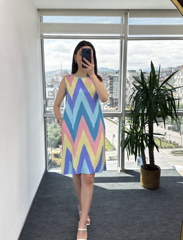 Zigzag Desen Çan Elbise